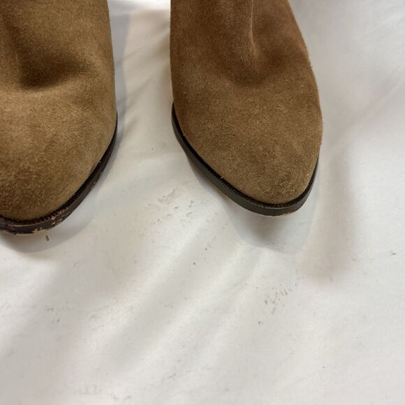 Anne Klein Suede Leather Ankle Booties Tan Brown Block Heel Slip On Womens 8.5 M - Picture 10 of 12